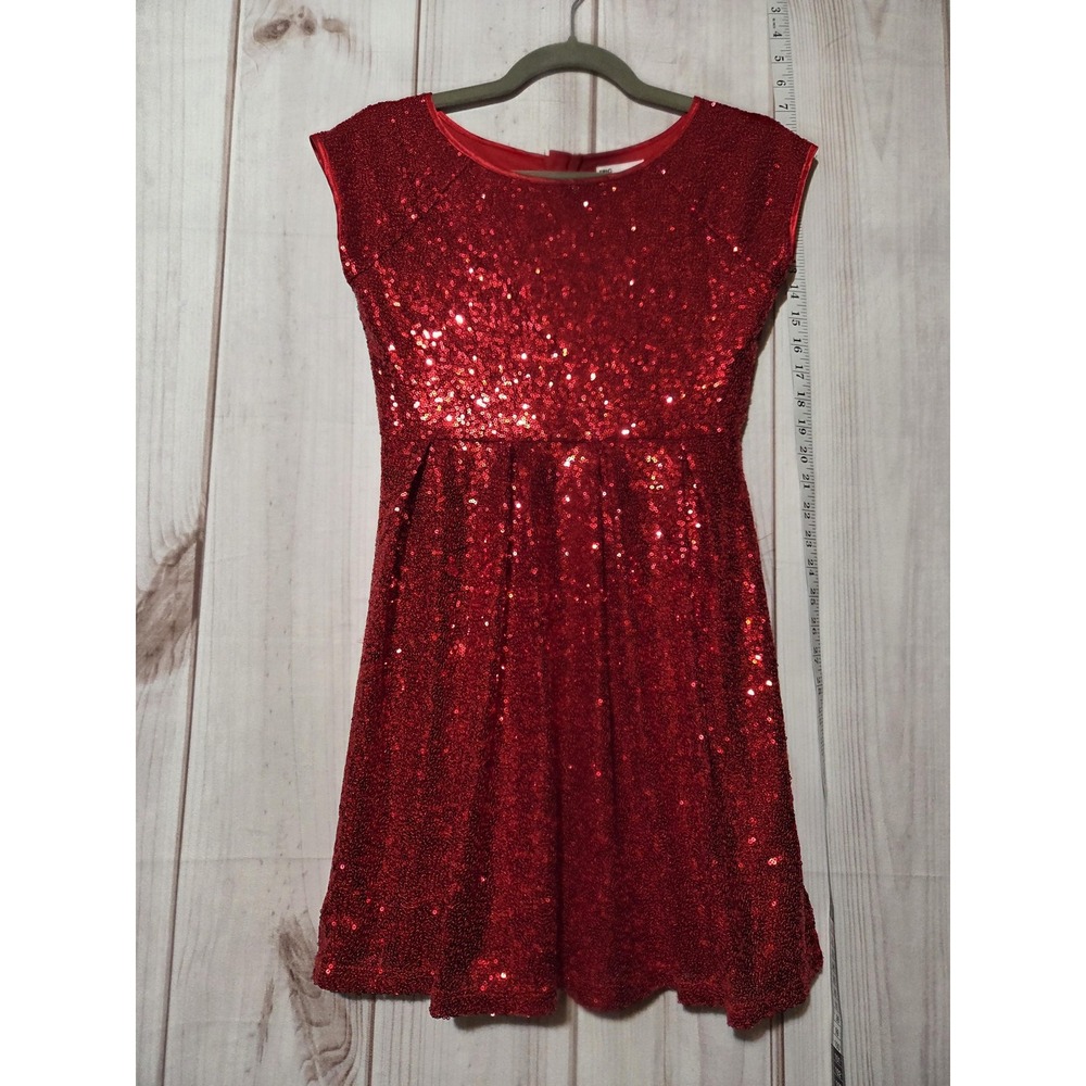 Epic Threads Dress Girls Large Red Sequin Fit & Flare Cap Sleeve Party‎ Back Zip